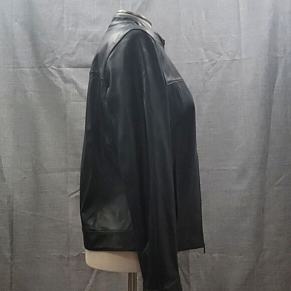 Wilson's Pelle Studio Black Soft Leather Moto Jacket Zip-Up Women's SZ L - Picture 3 of 10